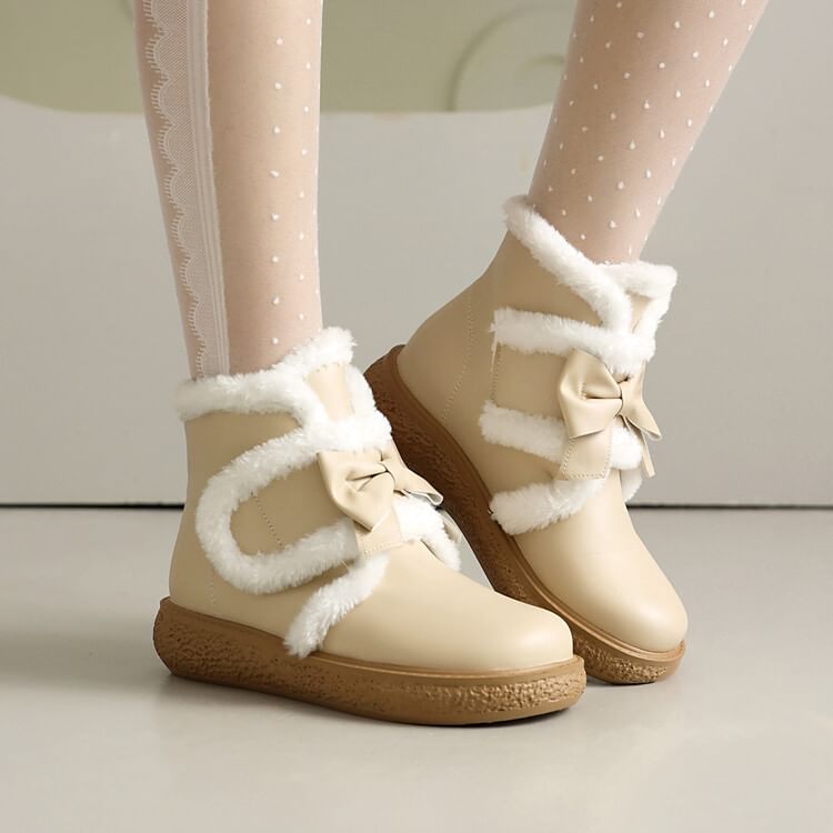 Boots Short Trim Bow Platform Fluffy