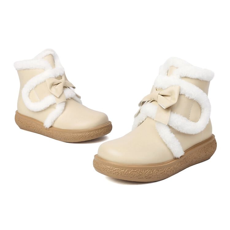 Boots Short Trim Bow Platform Fluffy