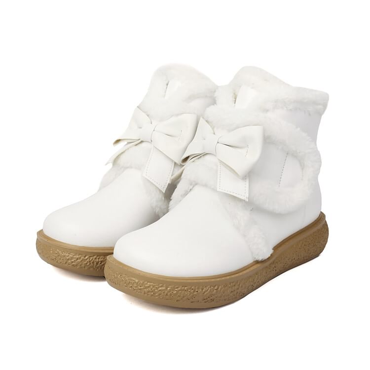 Boots Short Trim Bow Platform Fluffy