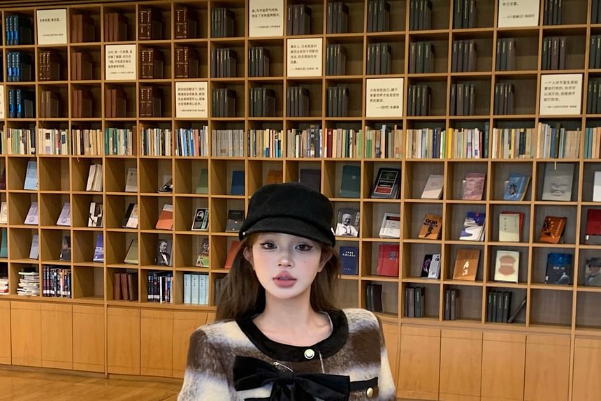 Crew Plaid Mini Button-Up Accent Neck Jacket Crop / Pencil Skirt Contrast Trim Bow High Rise