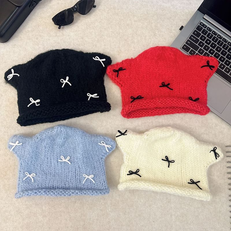 Ear Knit Beanie Animal Bow