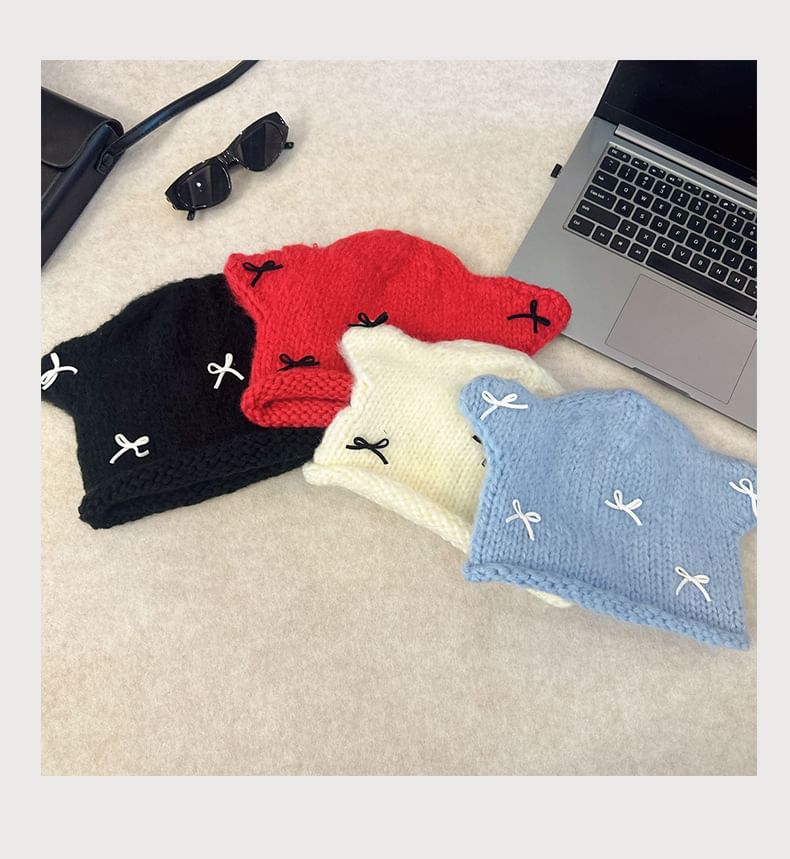 Ear Knit Beanie Animal Bow