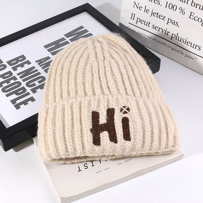 Embroidered Lettering Knit Beanie