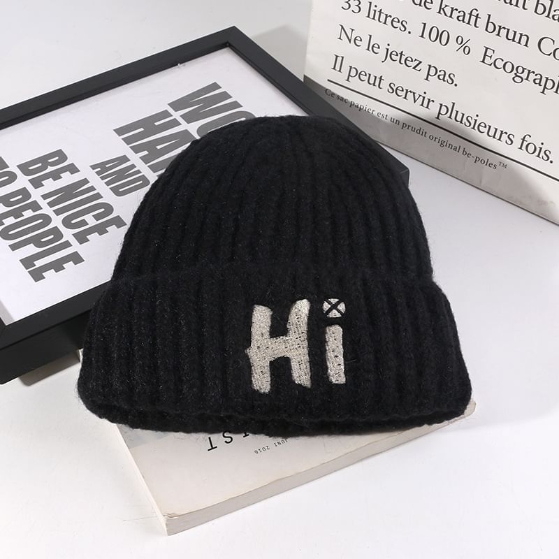 Embroidered Lettering Knit Beanie