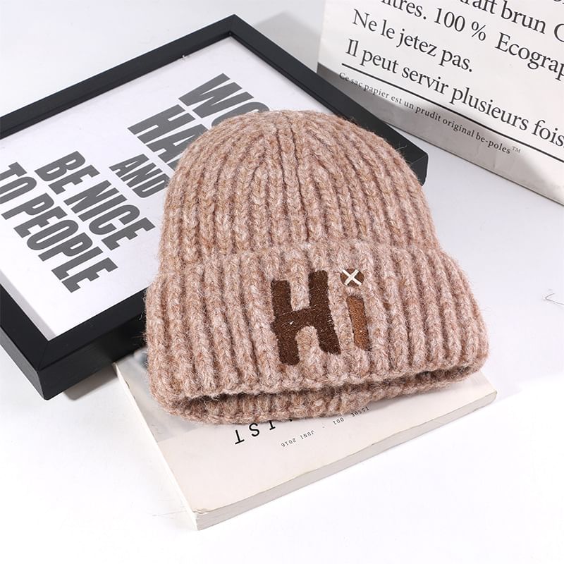 Embroidered Lettering Knit Beanie