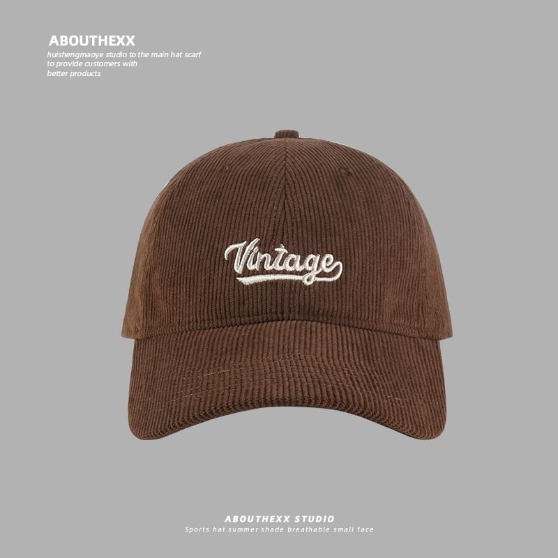 Corduroy Cap Lettering Baseball Embroidered