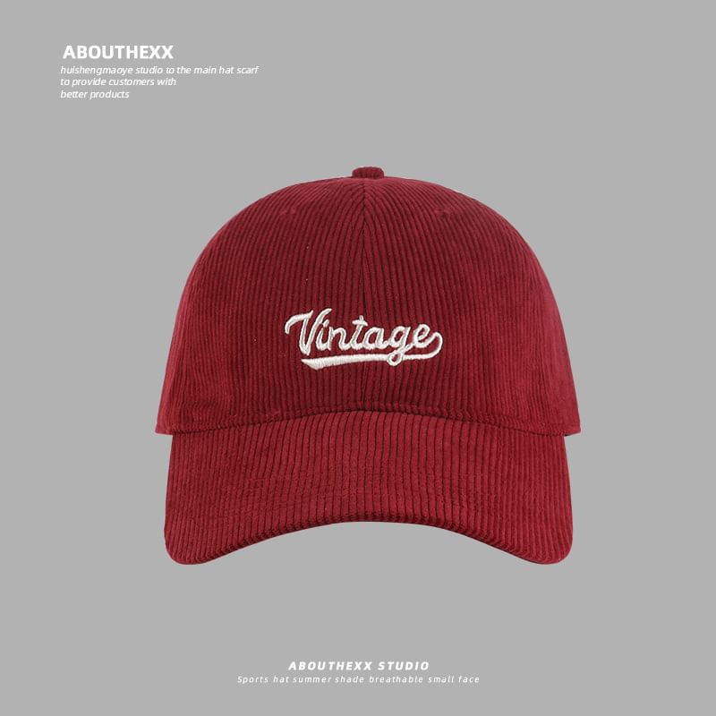 Corduroy Cap Lettering Baseball Embroidered