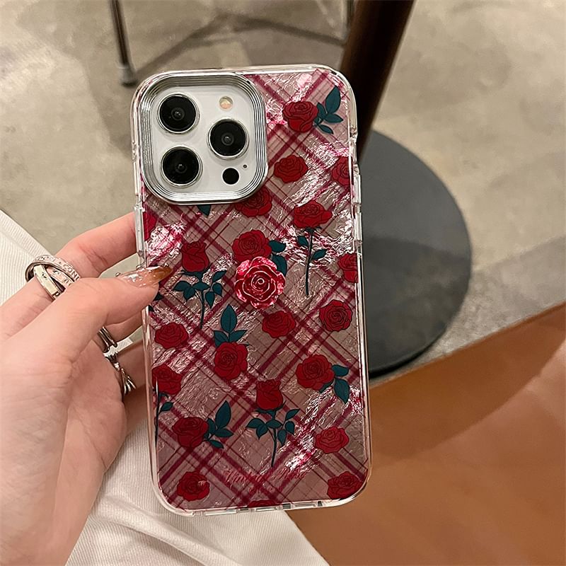 Rose Phone Decoration Case Set / Adhesive Plaid