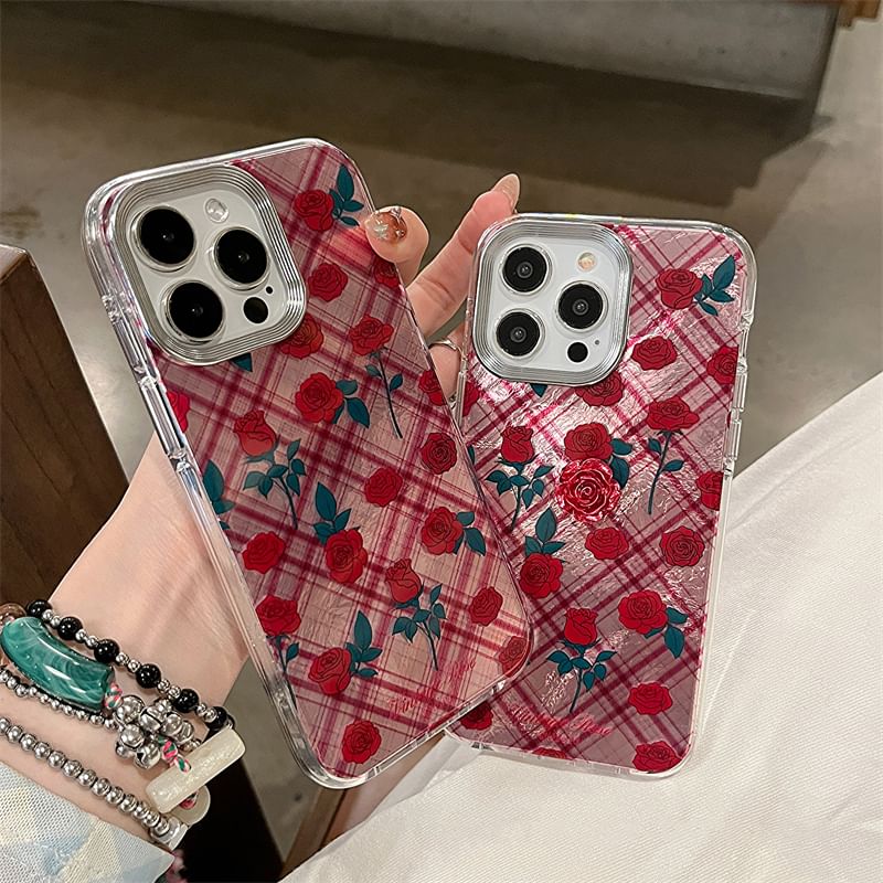 Rose Phone Decoration Case Set / Adhesive Plaid