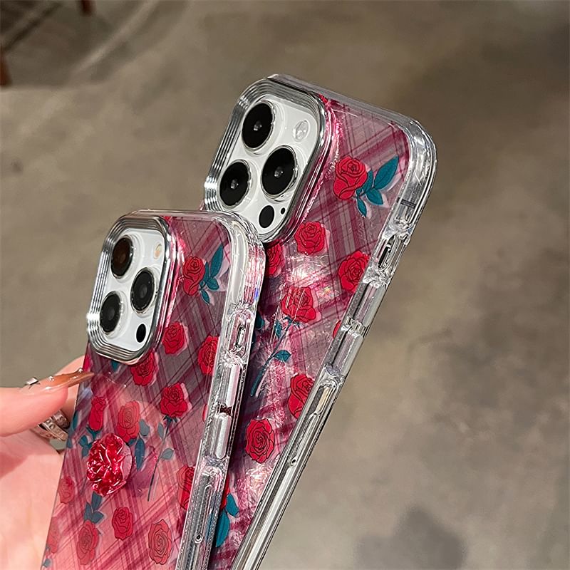 Rose Phone Decoration Case Set / Adhesive Plaid