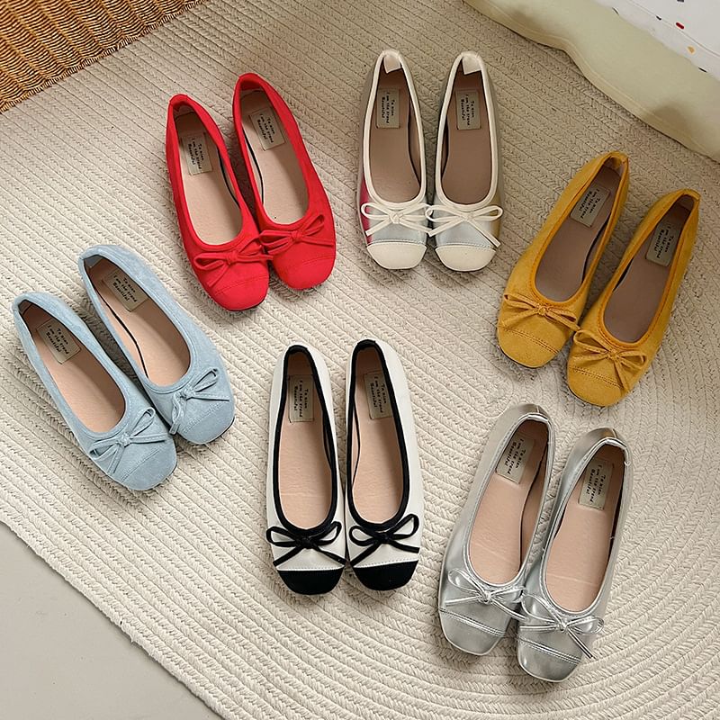 Accent Leather Flats Bow Faux