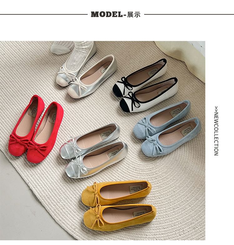 Accent Leather Flats Bow Faux