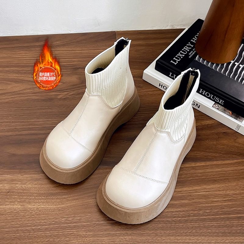 Plain Short Leather Faux Platform Boots Sock