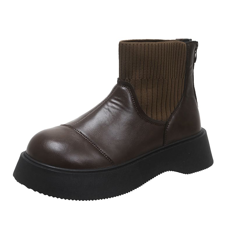 Plain Short Leather Faux Platform Boots Sock
