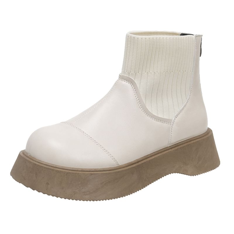 Plain Short Leather Faux Platform Boots Sock