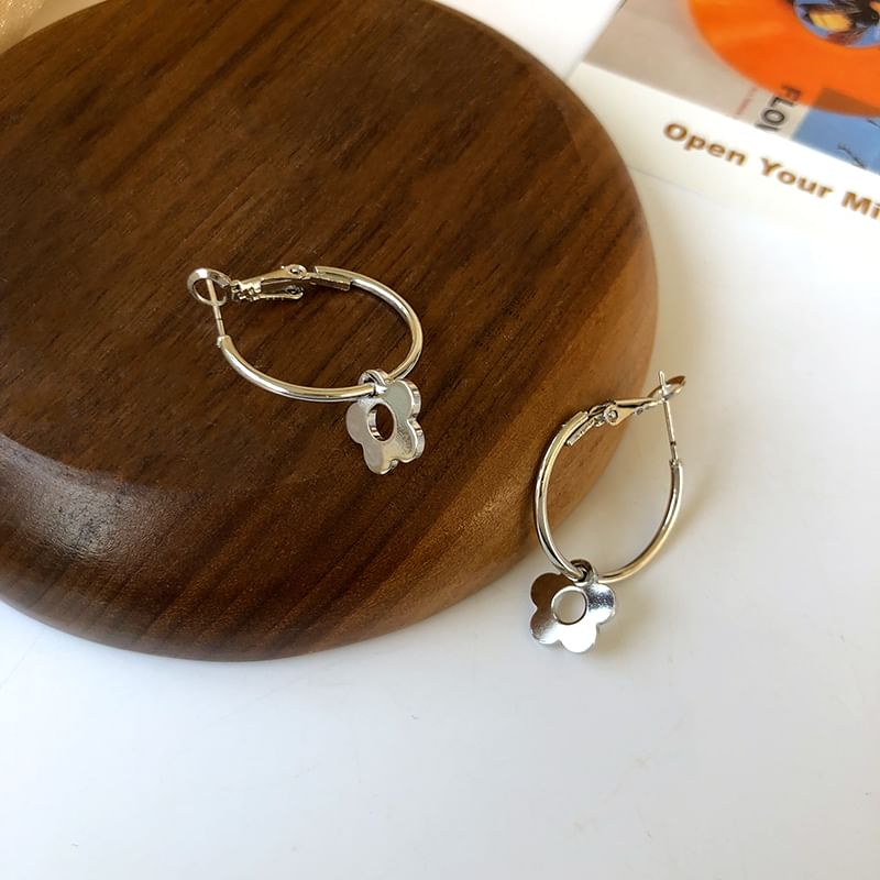 Floral Earring Sterling Hoop Silver