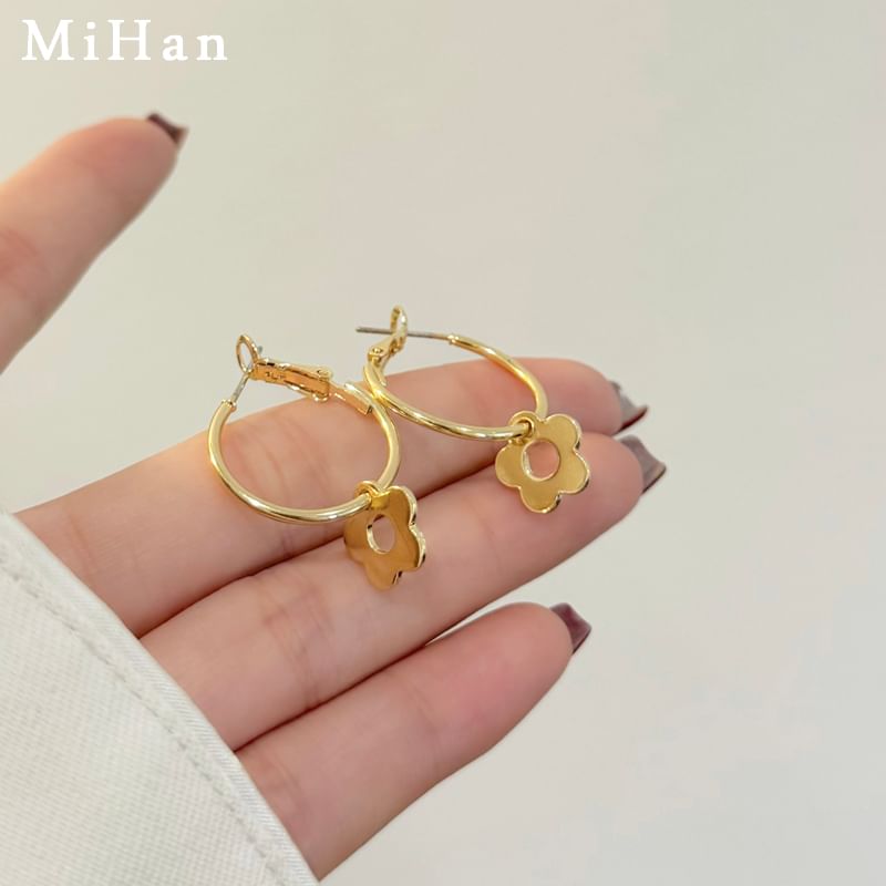 Floral Earring Sterling Hoop Silver