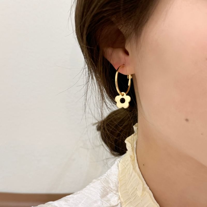 Floral Earring Sterling Hoop Silver