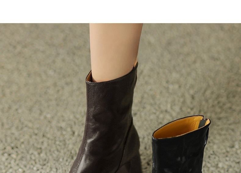 Short Zip Toe Heel Block Square Boots