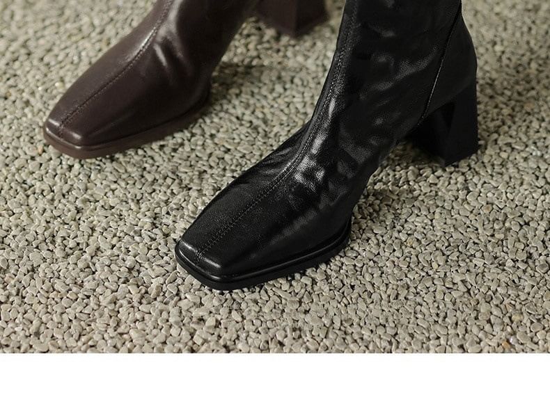 Short Zip Toe Heel Block Square Boots