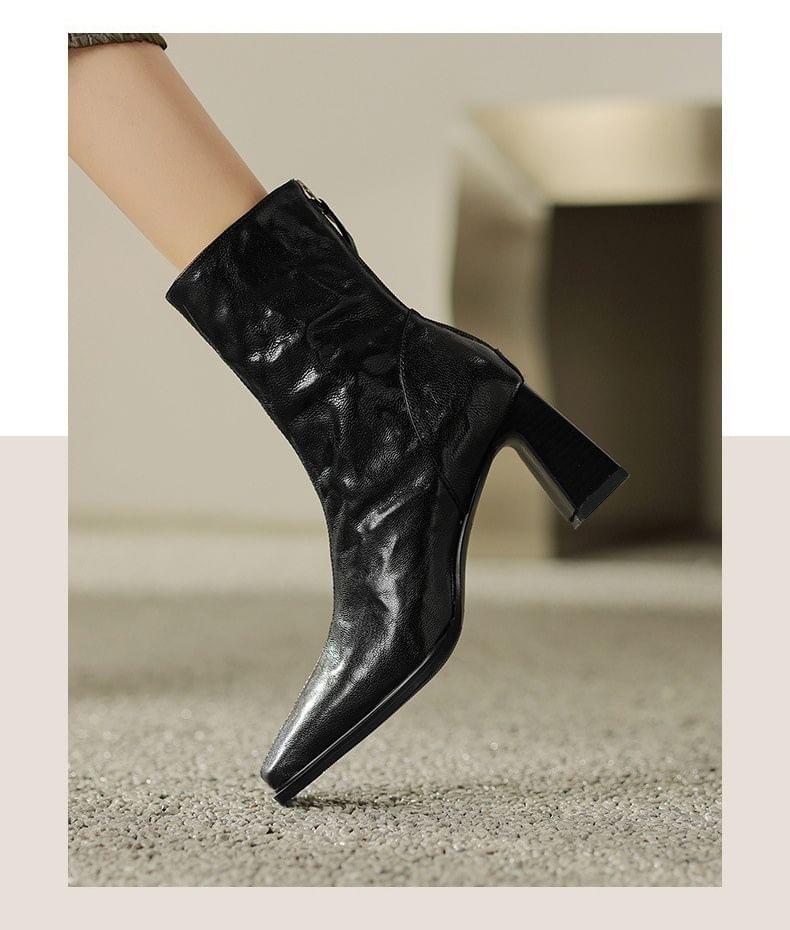 Short Zip Toe Heel Block Square Boots