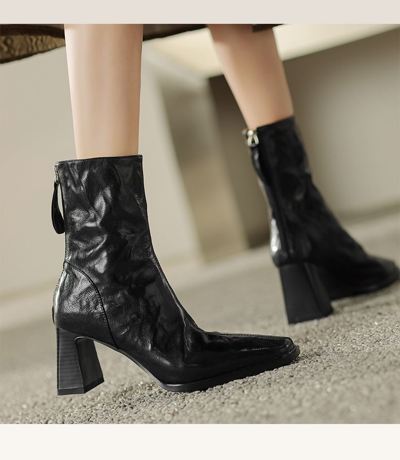 Short Zip Toe Heel Block Square Boots