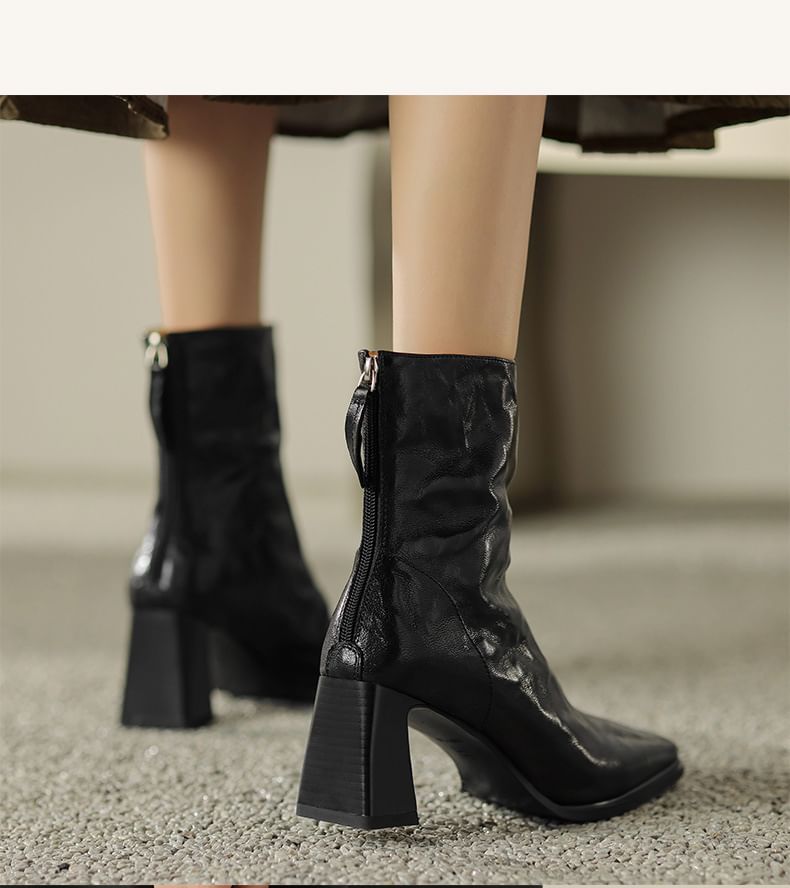 Short Zip Toe Heel Block Square Boots