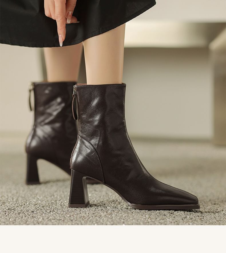 Short Zip Toe Heel Block Square Boots