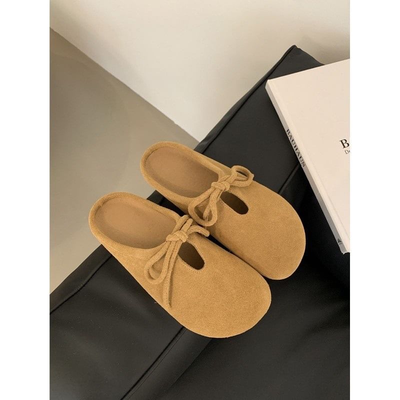Suede Bow Faux Mules