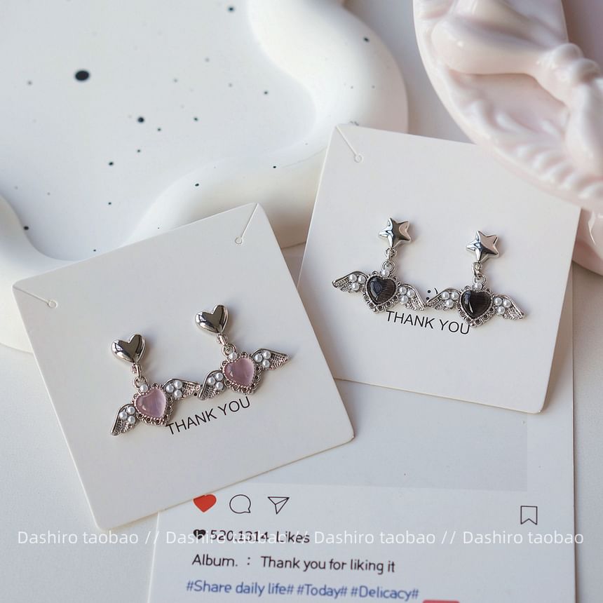 Earring Clip-On / Gemstone Heart Drop