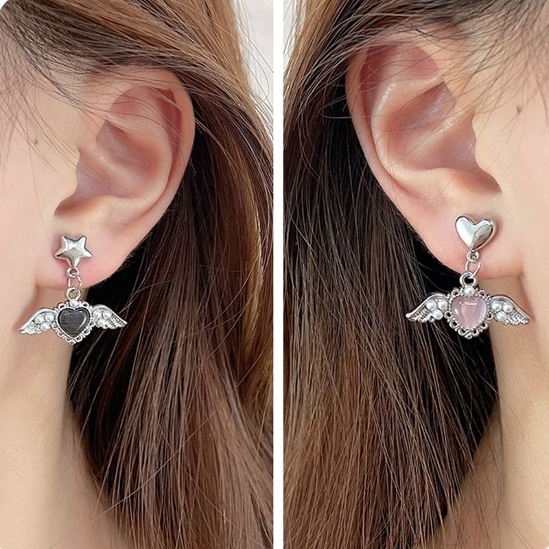 Earring Clip-On / Gemstone Heart Drop