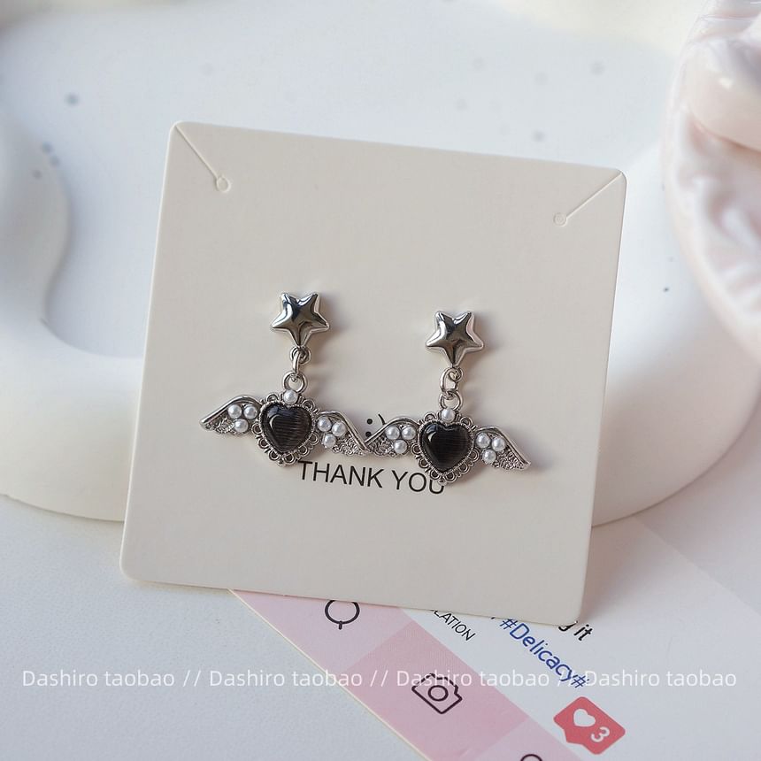 Earring Clip-On / Gemstone Heart Drop