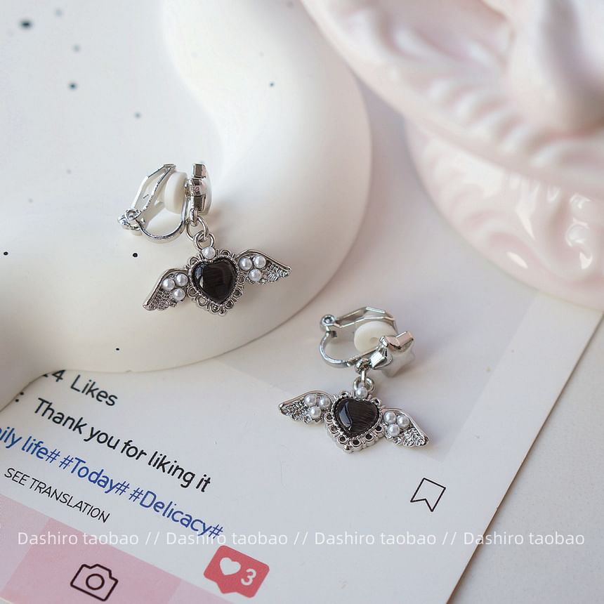 Earring Clip-On / Gemstone Heart Drop