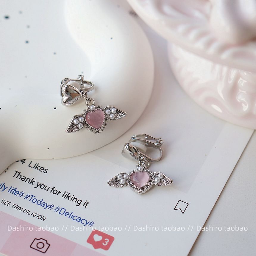 Earring Clip-On / Gemstone Heart Drop