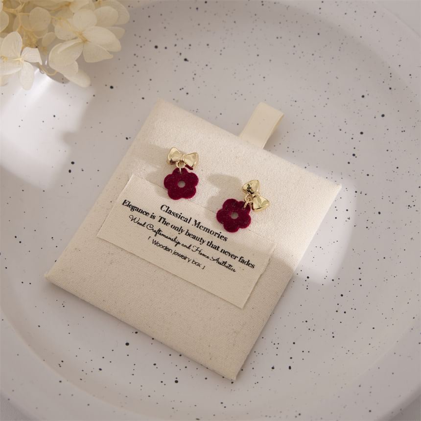 / Earring Drop Floral Bow Clip-On