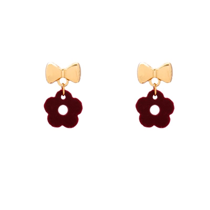 / Earring Drop Floral Bow Clip-On