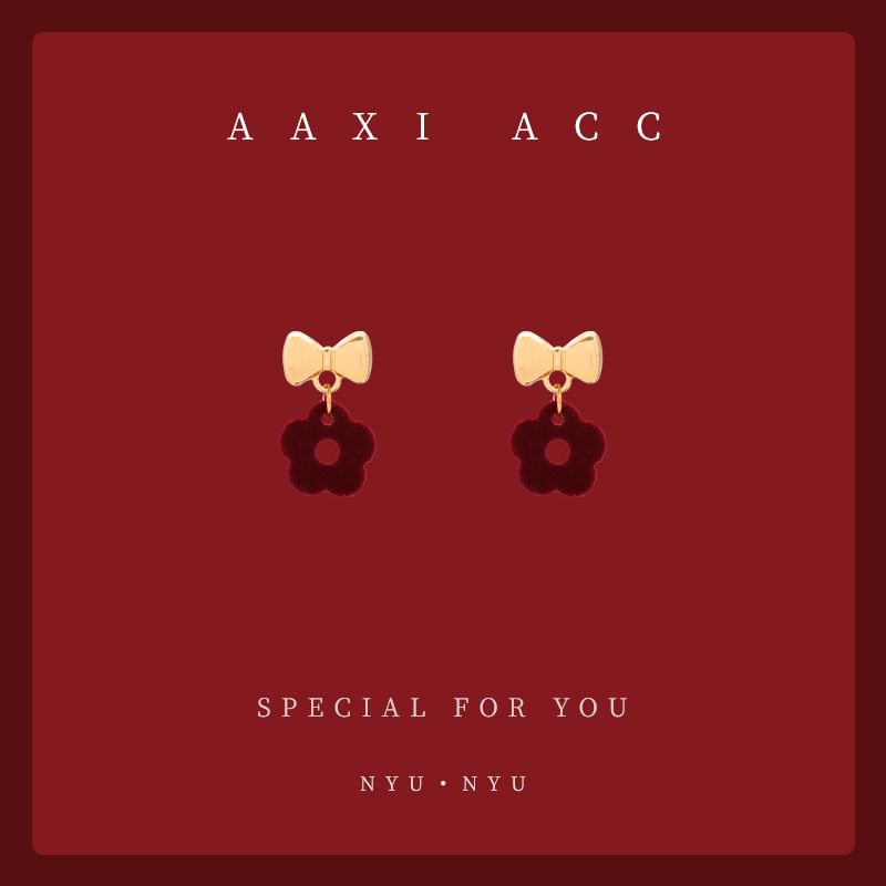 / Earring Drop Floral Bow Clip-On