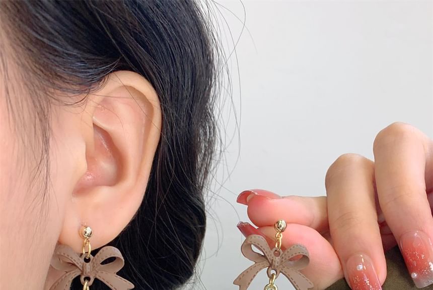 Clip-On Drop Earring Bow / Pearl Faux Pom