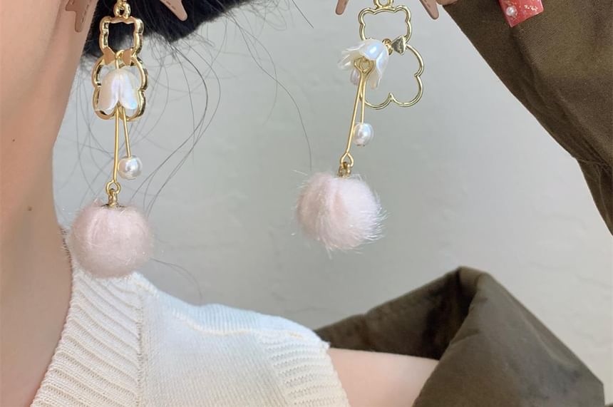 Clip-On Drop Earring Bow / Pearl Faux Pom