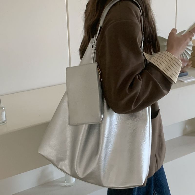 Bag Leather Faux Tote Pouch With Plain