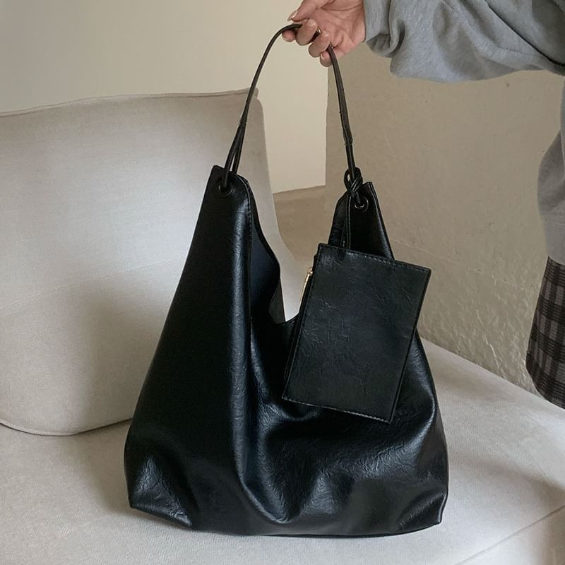 Bag Leather Faux Tote Pouch With Plain