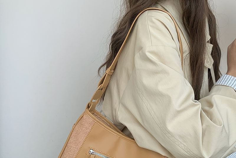Faux Shoulder Zip Leather Panel Bag