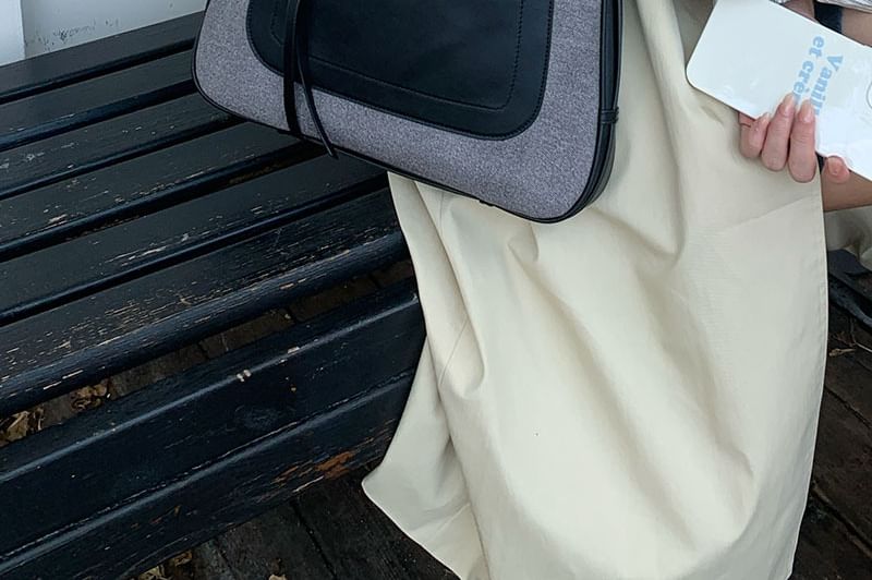 Faux Shoulder Zip Leather Panel Bag