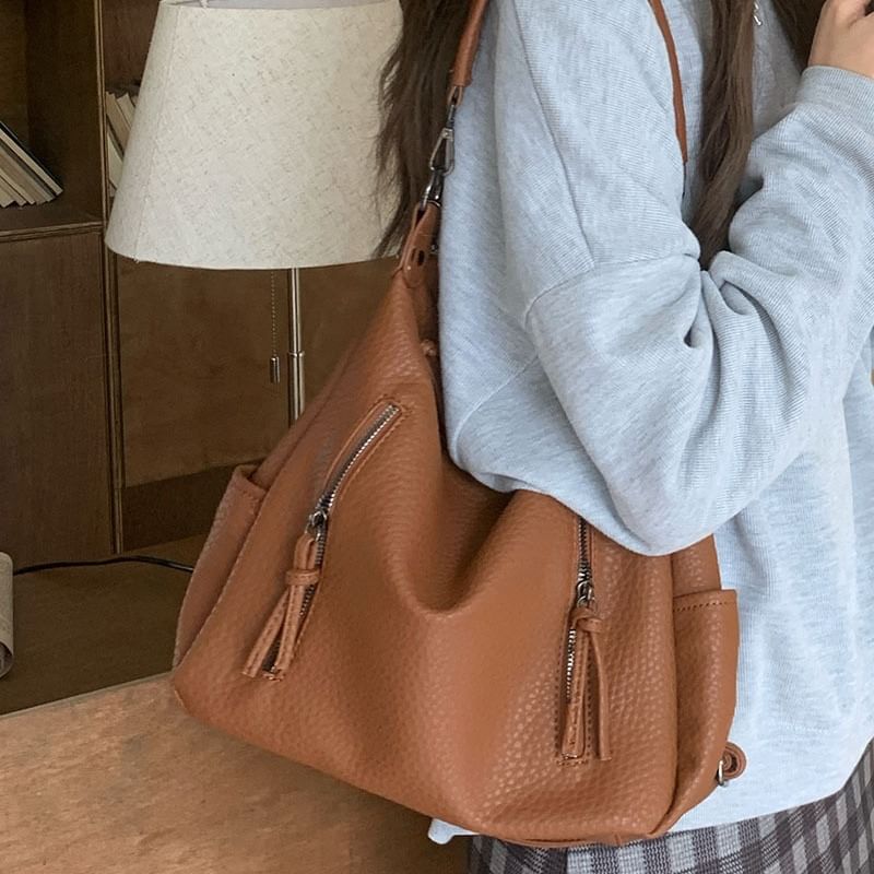 Faux Leather Shoulder Bag Tassel