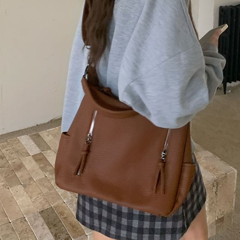 Faux Leather Shoulder Bag Tassel