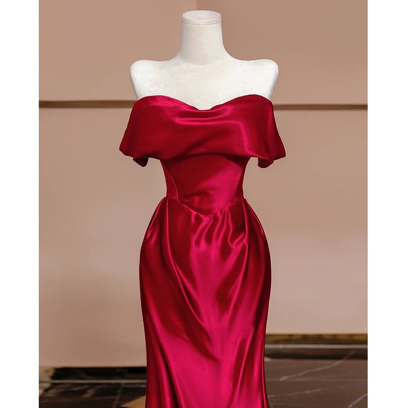 Plain Gown Off-Shoulder Mermaid Evening