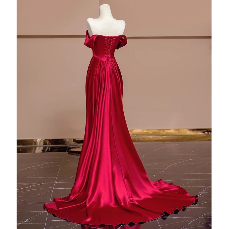 Plain Gown Off-Shoulder Mermaid Evening