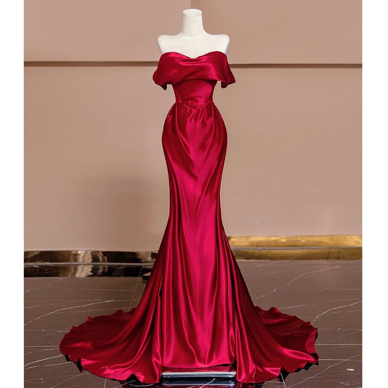 Plain Gown Off-Shoulder Mermaid Evening