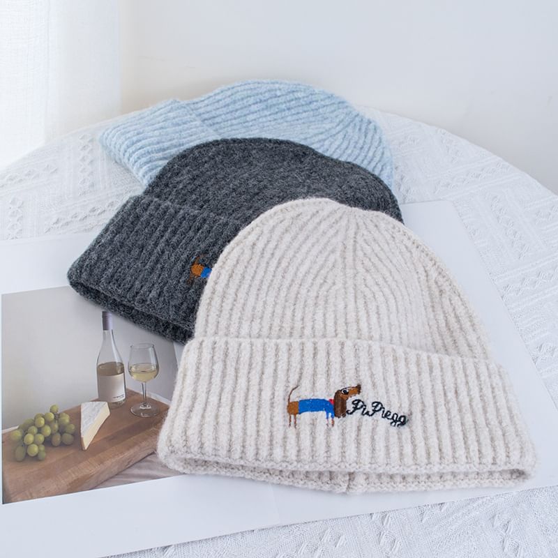 Dog Beanie Knit Embroidered