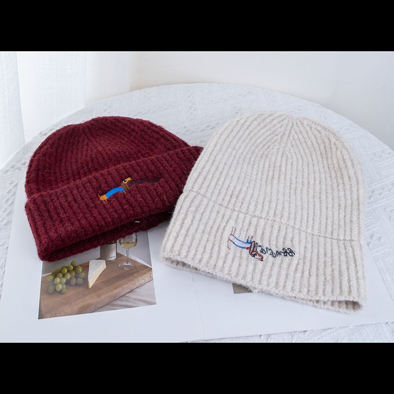Dog Beanie Knit Embroidered